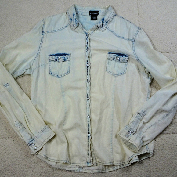 Wet Seal Tops - Women's Western Pearl Snap Wet Seal Shirt X-Large